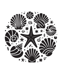 Sea shells starfish silhouette vector illustration, Starfish icon collection. 