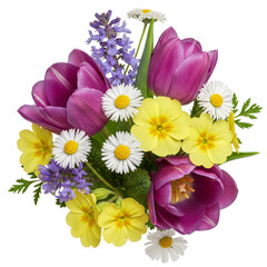 Vibrant spring flower bouquet with colorful tulips and daisies for joy