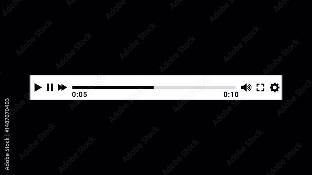 Poster media player animation on black background, multimedia player template animated with alpha channel.