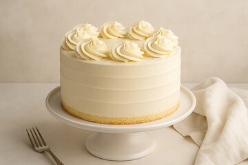 Elegant vanilla cake with frosting.