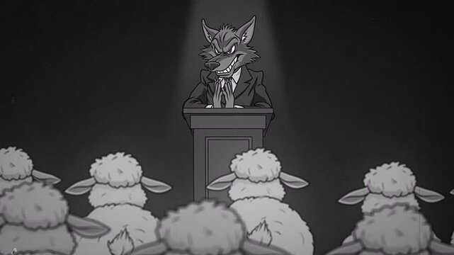 Political Cartoon Sheep Voting for a Wolf Old Film