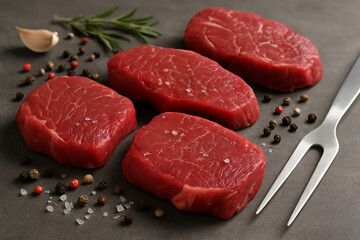raw beef steak on wooden board