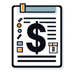 Black Budget Sheet Icon Featuring Dollar Sign for Expense Tracking