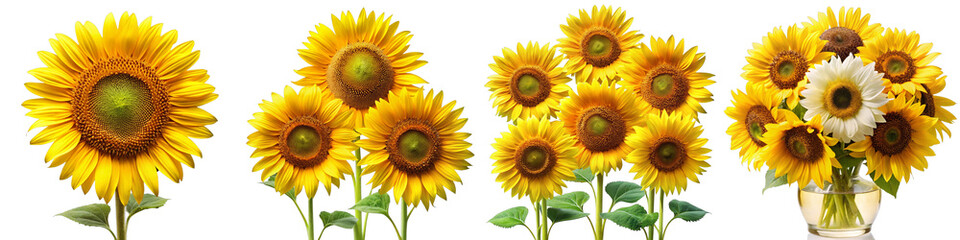 Obraz premium Sunflower Collection PNG Set - Yellow Floral Elements with Transparent Background for Graphic Design, Stationery, Wedding Invitations and Digital Collages