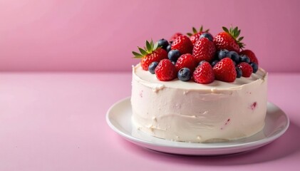 Delicious anniversary cake with fresh berries and buttercream frosting, perfect for a celebration , sponge cake, celebratory cake, occasion cake