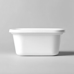Blank food container mockup, white plastic, studio lighting