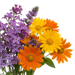 Vibrant bouquet of lilac and daisy flowers for colorful home decor art