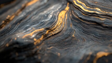Close-Up of Petrified Wood Stone with Gold and Gray Swirls