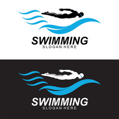 Creative Swimming Icon and Wave Symbol Branding