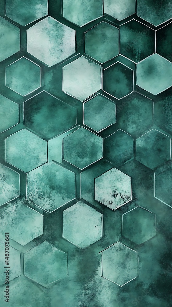 Aufkleber elegant structured honeycomb design with monochrome jade green watercolor background for modern arti