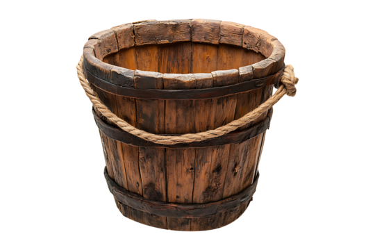 Old wooden bucket isolated on transparent background
