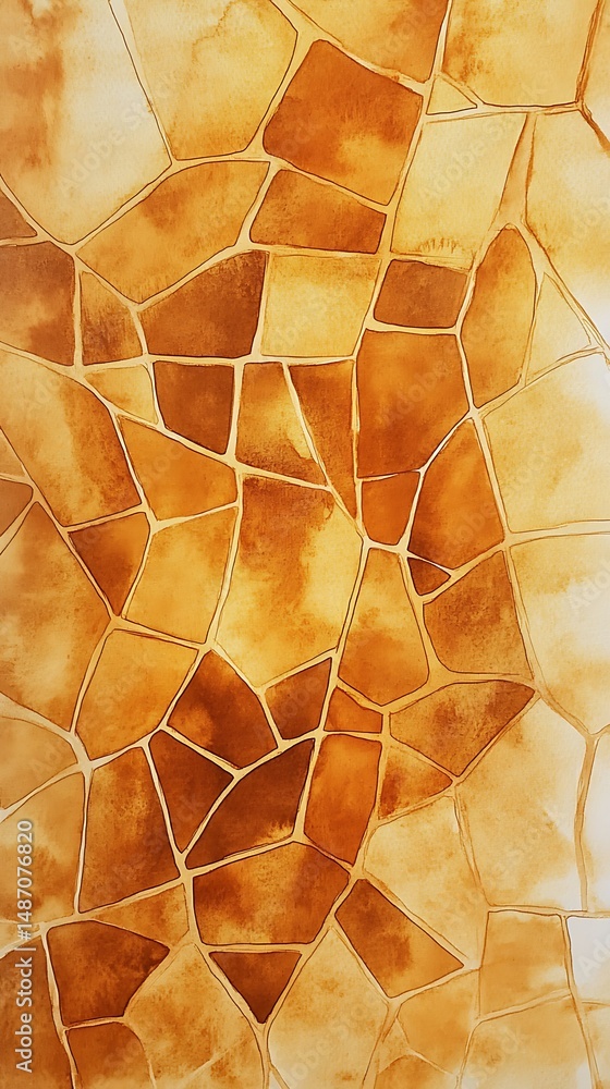 Poster elegant golden amber watercolor symmetrical mesh pattern with soft fluidity and decorative artistic 