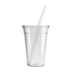 Clear Plastic Drink Cup With Straw For Beverage Branding Mockup isolated on white and transparent background