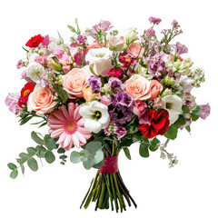 Elegant Mixed Flower Bouquet: Pastel Roses & Greens isolated on white png transparent background	