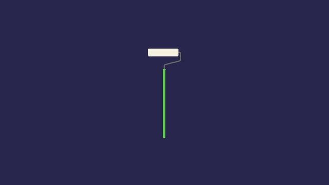 green long handle paint roller. painting equipment. handyman tools. simple animation. motion graphics