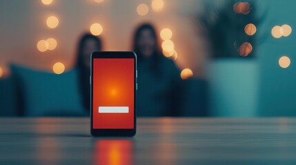 Approval notification glowing on a smartphone screen, joyful user reaction in the background,