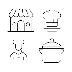 set of kitchen cooking thin line icon. contain kitchen appliance, fork, spoon, knife, frying pan, plate, spatula, oven, kitchen essentials icon collections. vector illustration, Chef Line Icon stock 