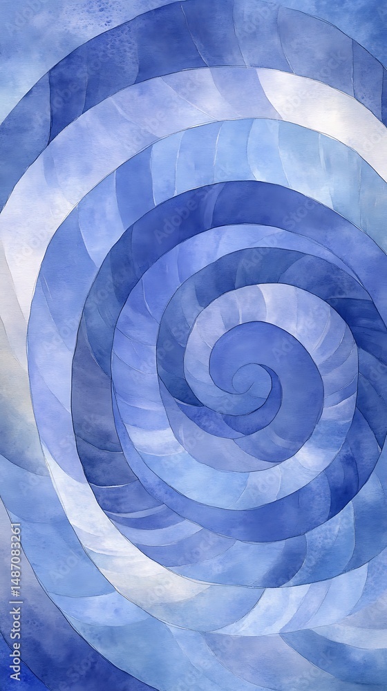Poster delicate layered watercolor design featuring flowing concentric arcs in periwinkle for a gentle back