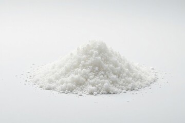 Pile of white sugar crystals on white background, refined, ingredient, dessert topping