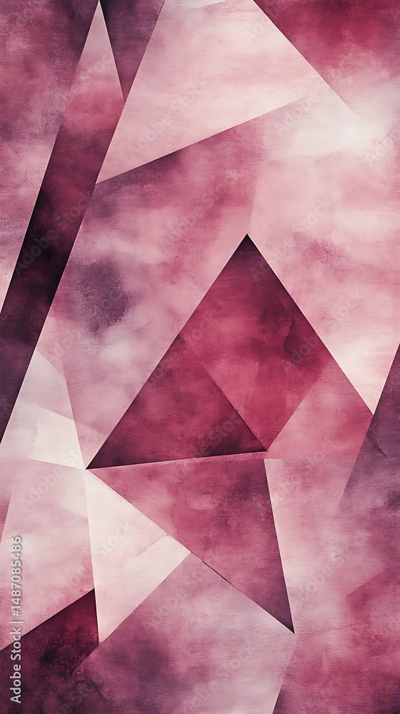 Poster abstract geometric diamond design with watercolor texture in muted burgundy shades forming a minimal