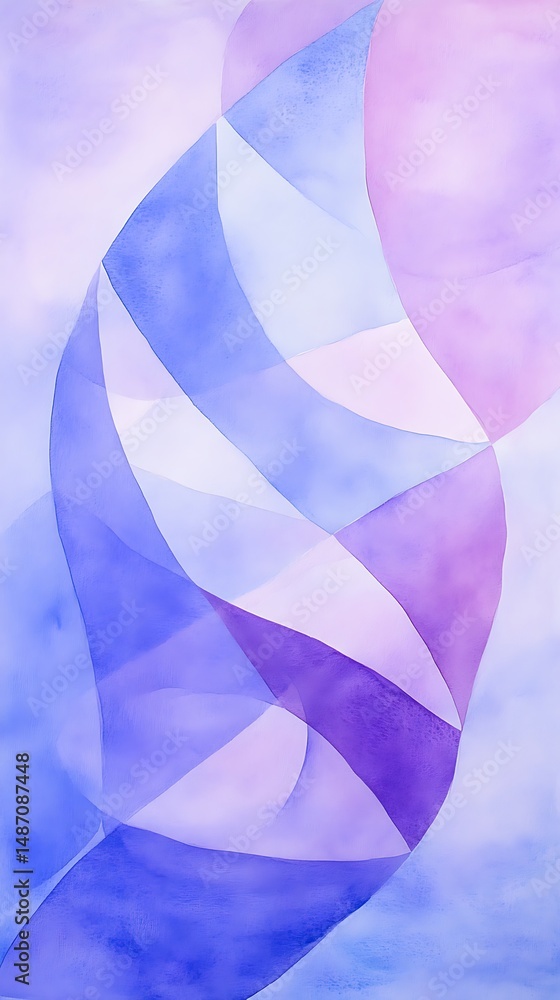 Poster artistic minimalist background with curved periwinkle diamond shapes painted in watercolor and arran