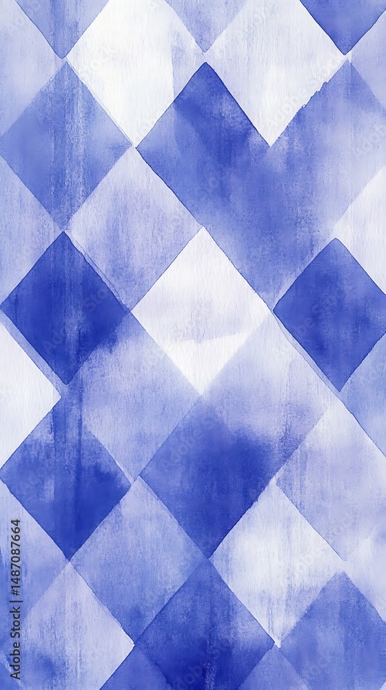 Poster artistic minimalist background with curved periwinkle diamond shapes painted in watercolor and arran