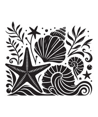 Fototapeta premium Sea shells starfish silhouette vector illustration, Starfish icon collection. 