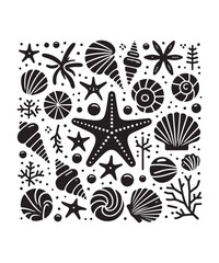 Sea shells starfish silhouette vector illustration, Starfish icon collection. 