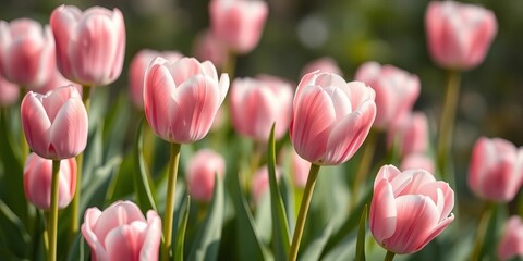 Obraz premium Soft-focus pastel pink tulips, vintage spring background, pretty, background