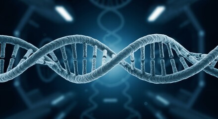 A Close-Up View of a Double Helix DNA Structure Illuminated by a Futuristic Background, Representing Genetic Science and Biotechnology Innovations