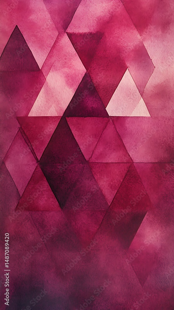 Poster sophisticated watercolor geometry featuring burgundy pyramid elements in a minimalist design against