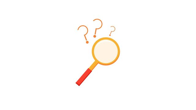 magnifying glass and question mark. red orange magnifying glass. business theme, education theme. problem solving. finding solution. simple animation. motion graphics