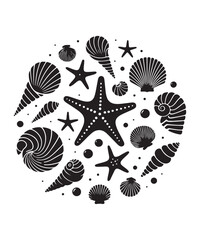 Sea shells starfish silhouette vector illustration, Starfish icon collection. 