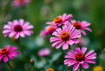 Fototapeta premium Soft-focus spring wildflowers, glistening with raindrops, abstract background, blurred, meadow