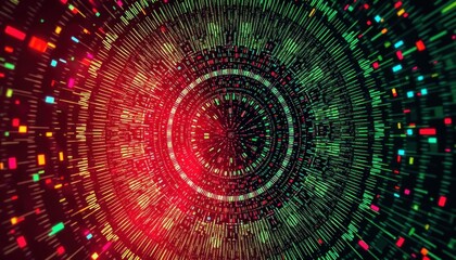 Futuristic Data Stream: Abstract Glowing Code Tunnel, Red and Green