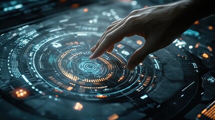 Engaging with futuristic user interface display for data interaction and access