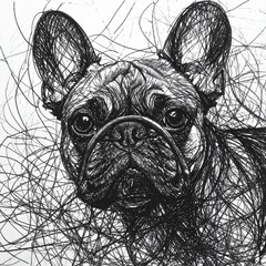 French Bulldog in scribble texture technique