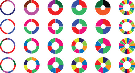 Circle diagram, pie chart infographic design. Flat process cycle. Progress sectors. business elements and statistics with numbers. Colorful 1,2,3,4,5,6,7,8,9,10,11,12 ,13,14,15sections. Wheel round