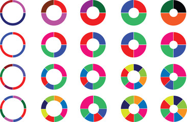  pie chart infographic design. Flat process cycle. Progress sectors. business elements and statistics with numbers. Colorful 1,2,3,4,5,6,7,8,9,10,11,12 ,13,14,15sections. Wheel round