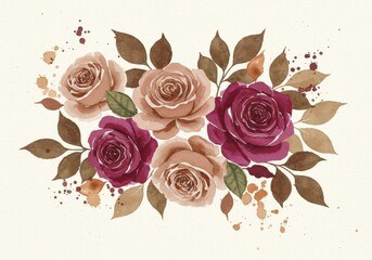 Vintage rose bouquet watercolor illustration