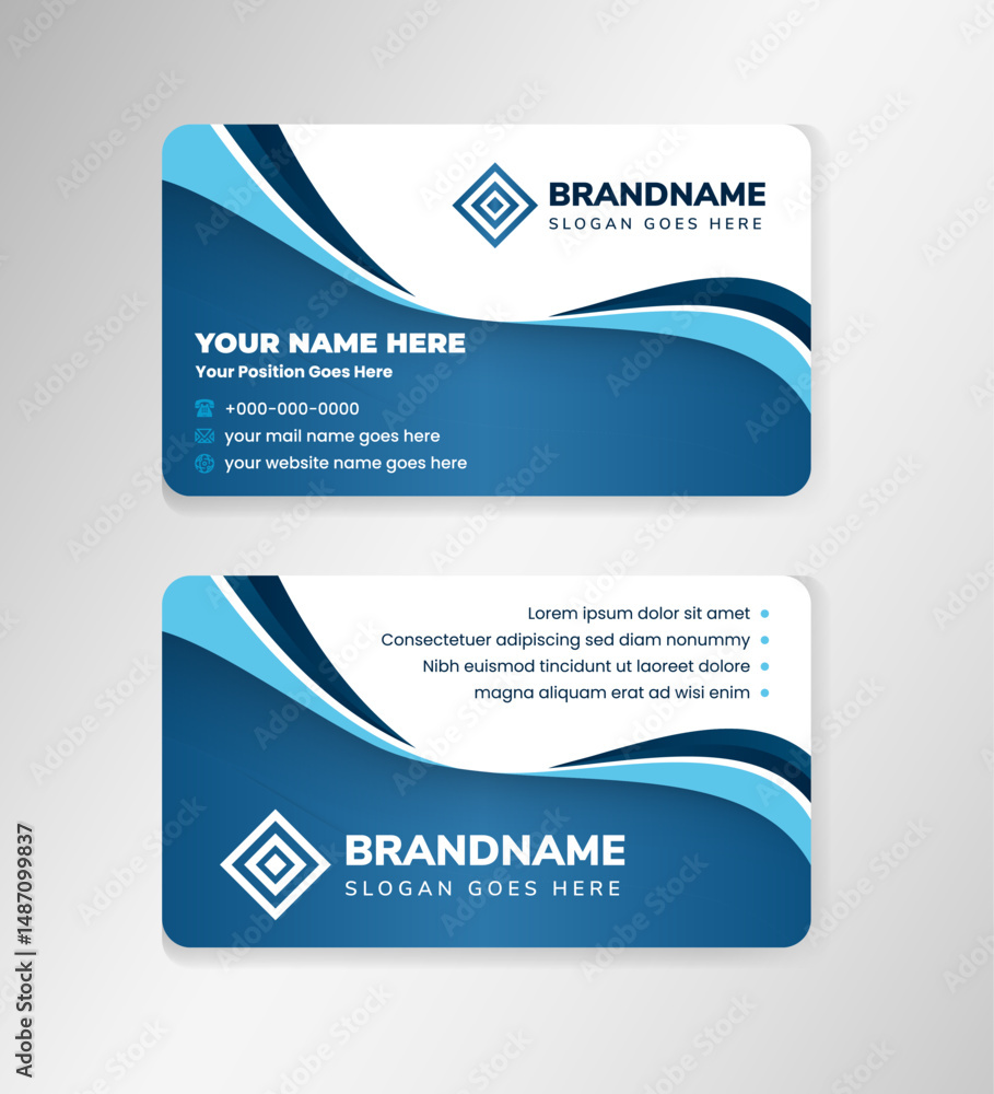 Poster multicolors blue gradient wave business card template vector with shadow effect. double sided identi