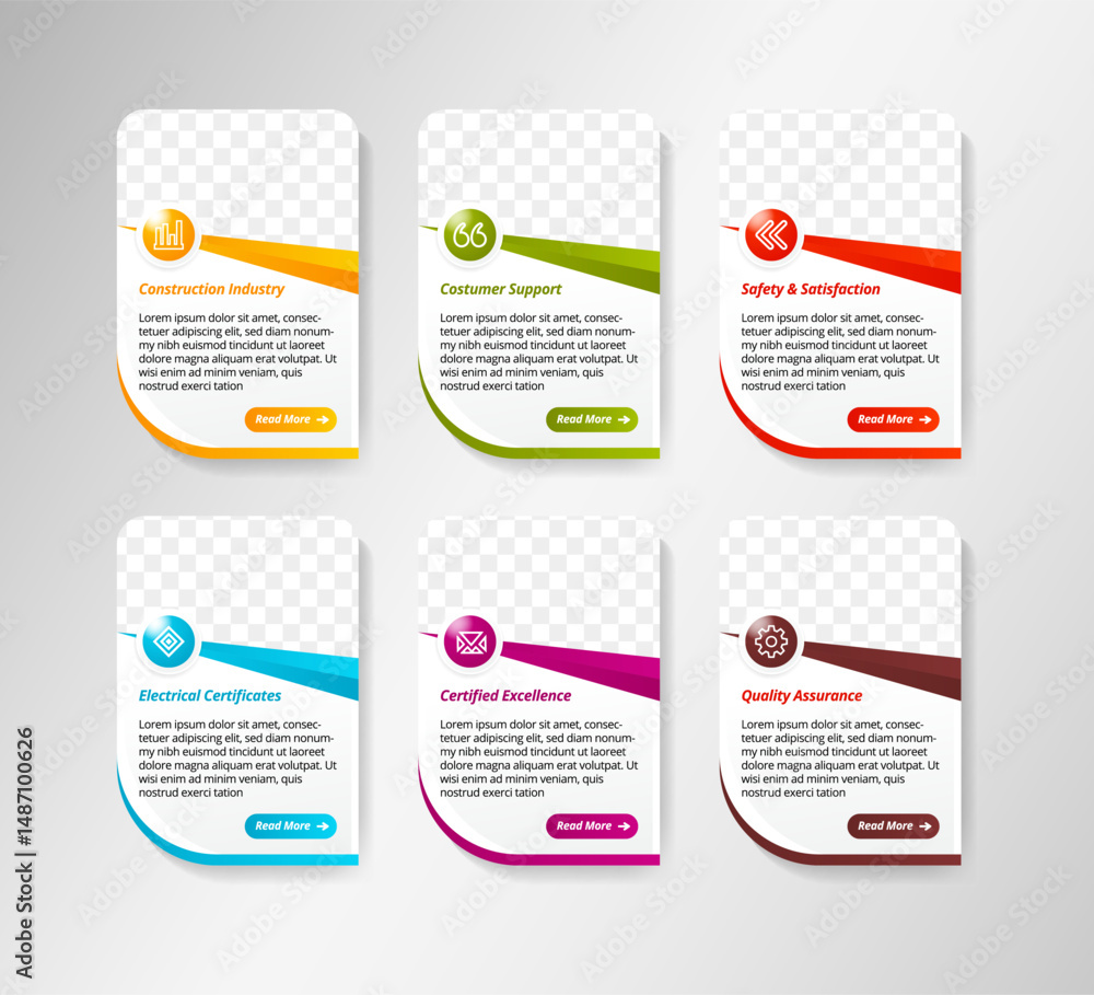 Poster template simple modern infographic 6 steps business plan success segmented multi colored icons in th