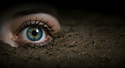 Naklejka premium eye, eyes, human eye, Eye Peering from the Mud