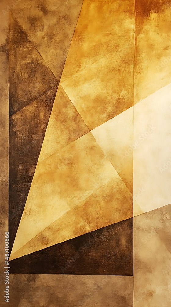 Poster warm watercolor abstract background featuring soft golden amber pyramids in a minimal elegant geomet