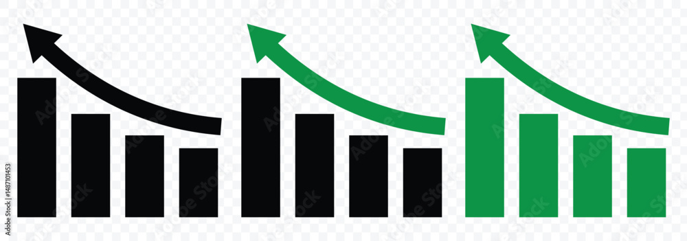 Poster set of growth graph vector icons. increase chart icon set. growth icons set. increase profit. profit