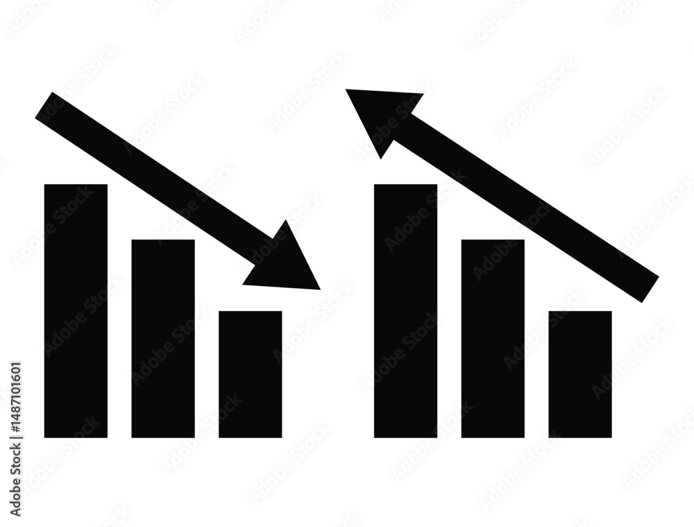 Poster growth and decline profits isolated vector icon. diagram of increasing and decreasing profits. progr
