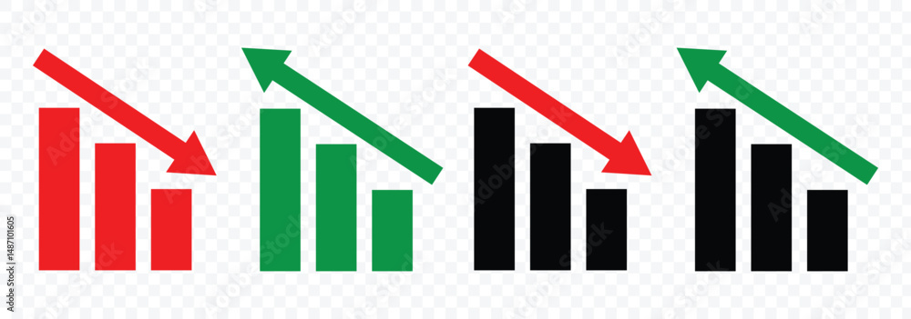 Poster growth and decline profits isolated vector icon. diagram of increasing and decreasing profits. progr