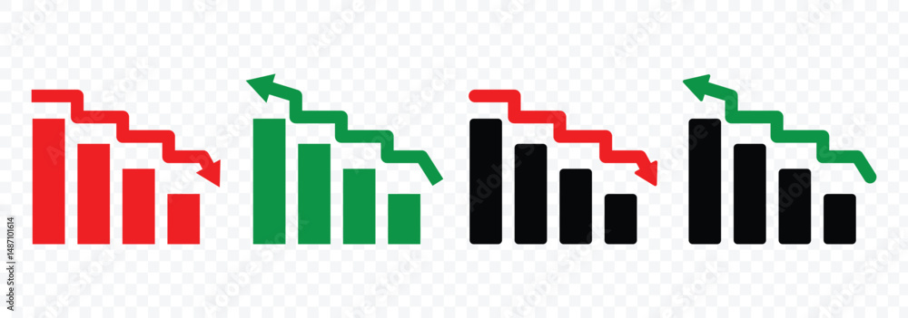 Poster growth and decline profits isolated vector icon. diagram of increasing and decreasing profits. progr