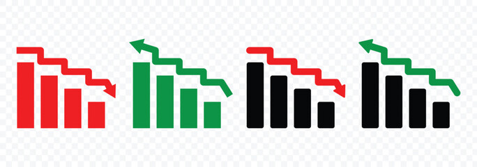 Growth and decline profits Isolated vector icon. Diagram of increasing and decreasing profits. Progress bar. Growing graph icons graph sign. Vector illustrator