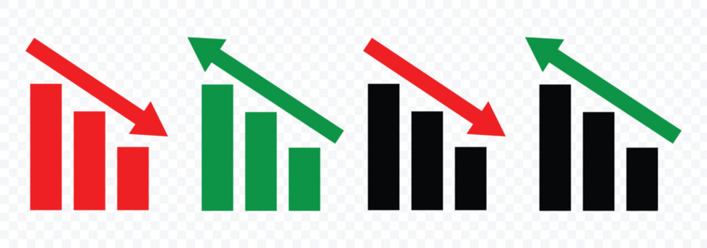 Growth and decline profits Isolated vector icon. Diagram of increasing and decreasing profits. Progress bar. Growing graph icons graph sign. Vector illustrator